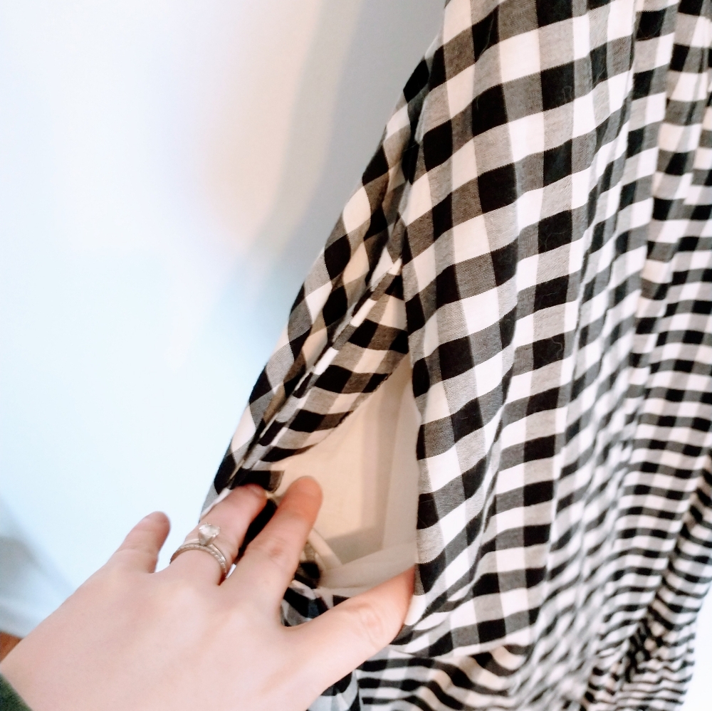 J Crew black and white gingham midi babydoll dress with cross strapped back.  Fu - Picture 4 of 10